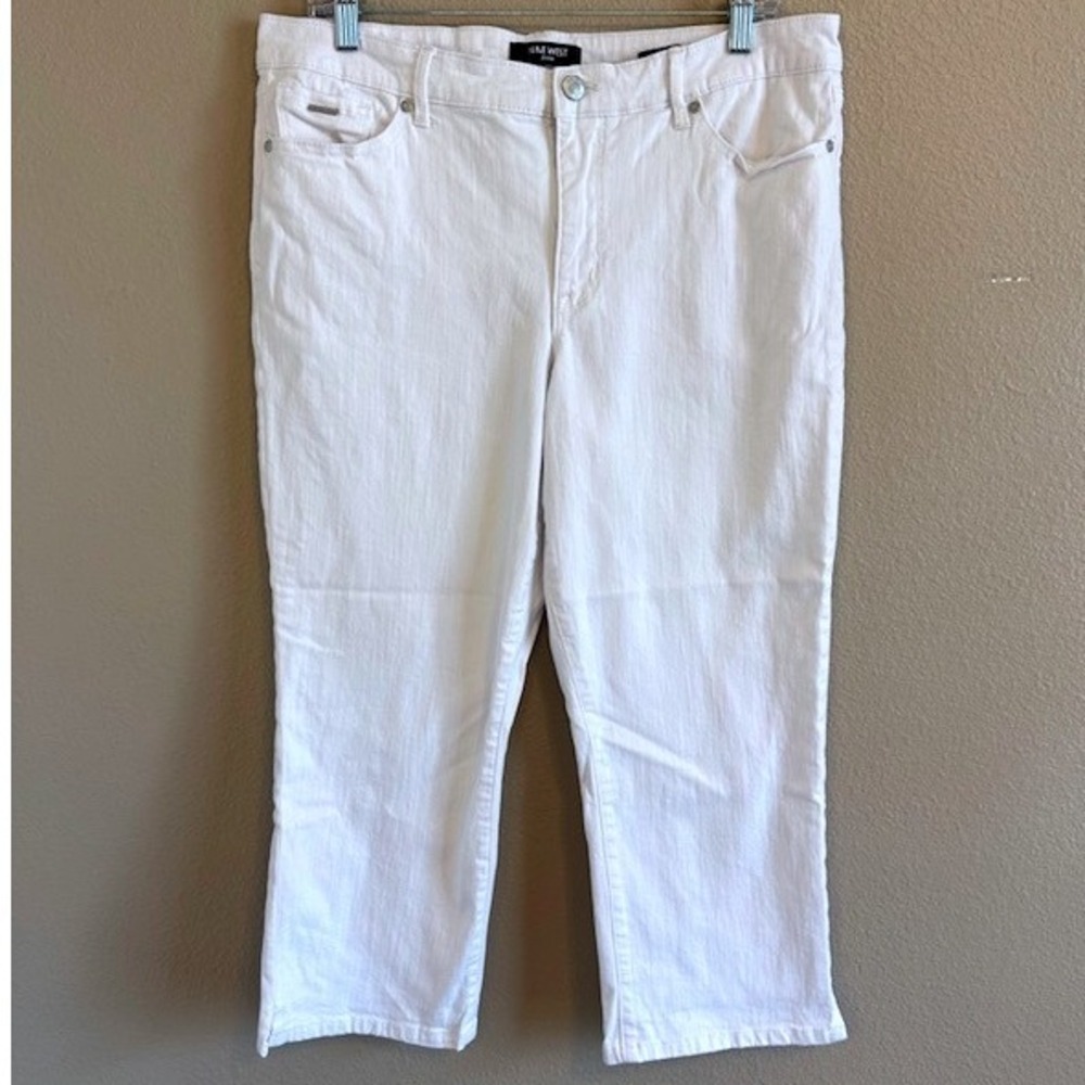 Nine‎ West Women's White Chrystie Capri Denim Jeans Cropped Stretch 14